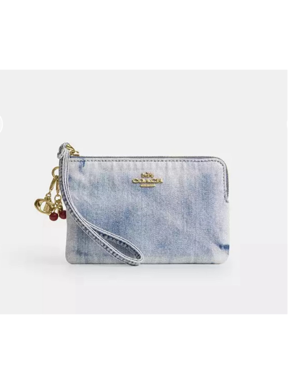 NEW Coach Corner Zip Wristlet In Loved Denim With Charms NWT